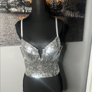 Private Label Silver Sequin Top